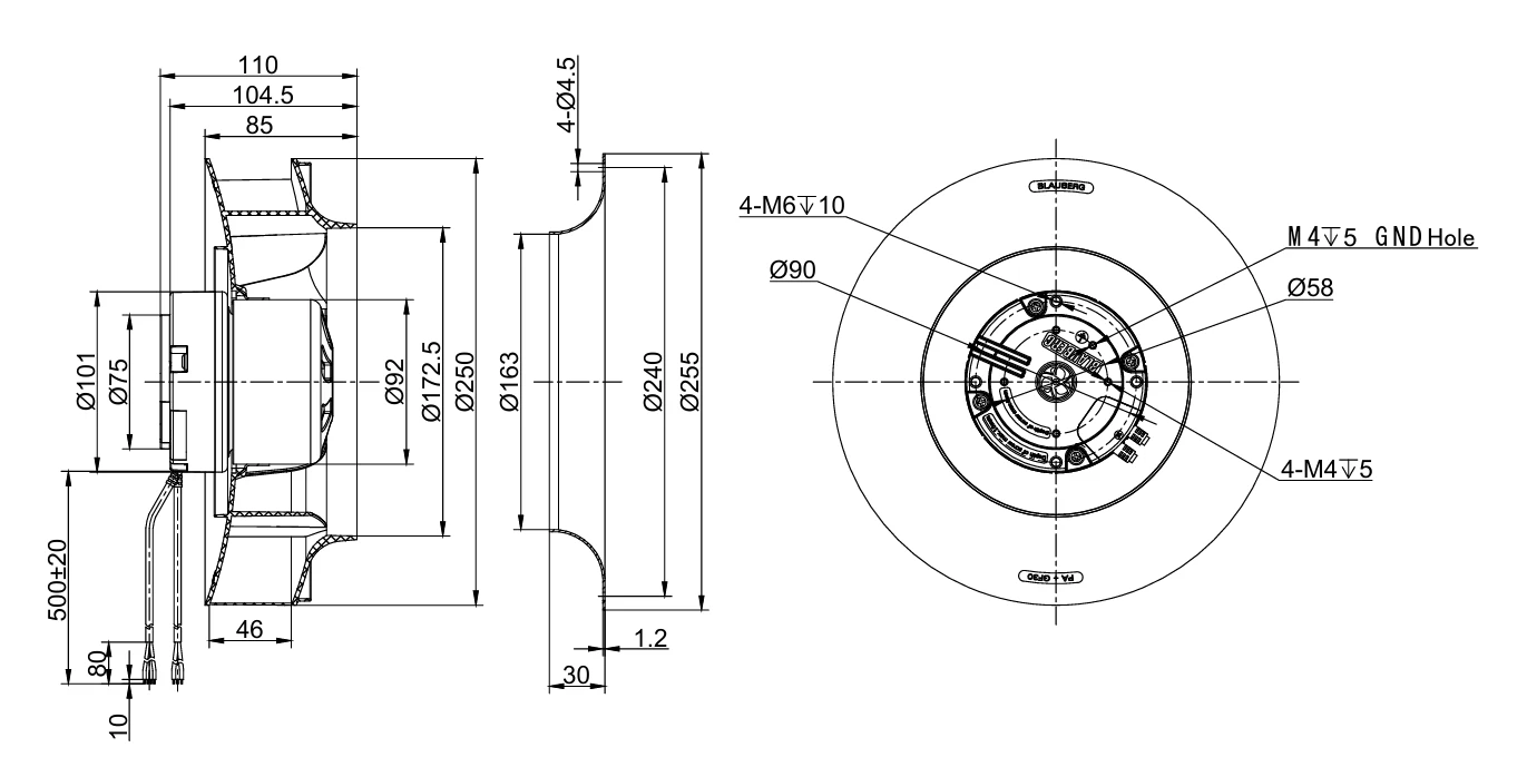 BC-B250B-EC-07 overall dimensions